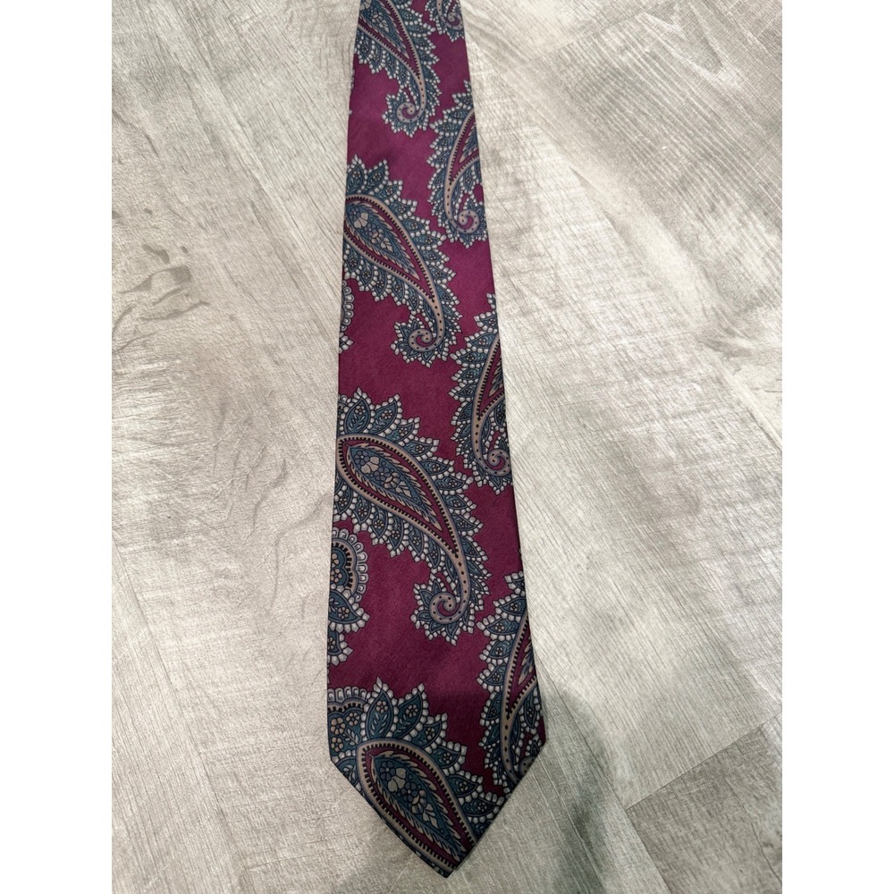 Isaco Mens Silk Paisley Tie Burgundy Blue Made in Italy Classic Necktie